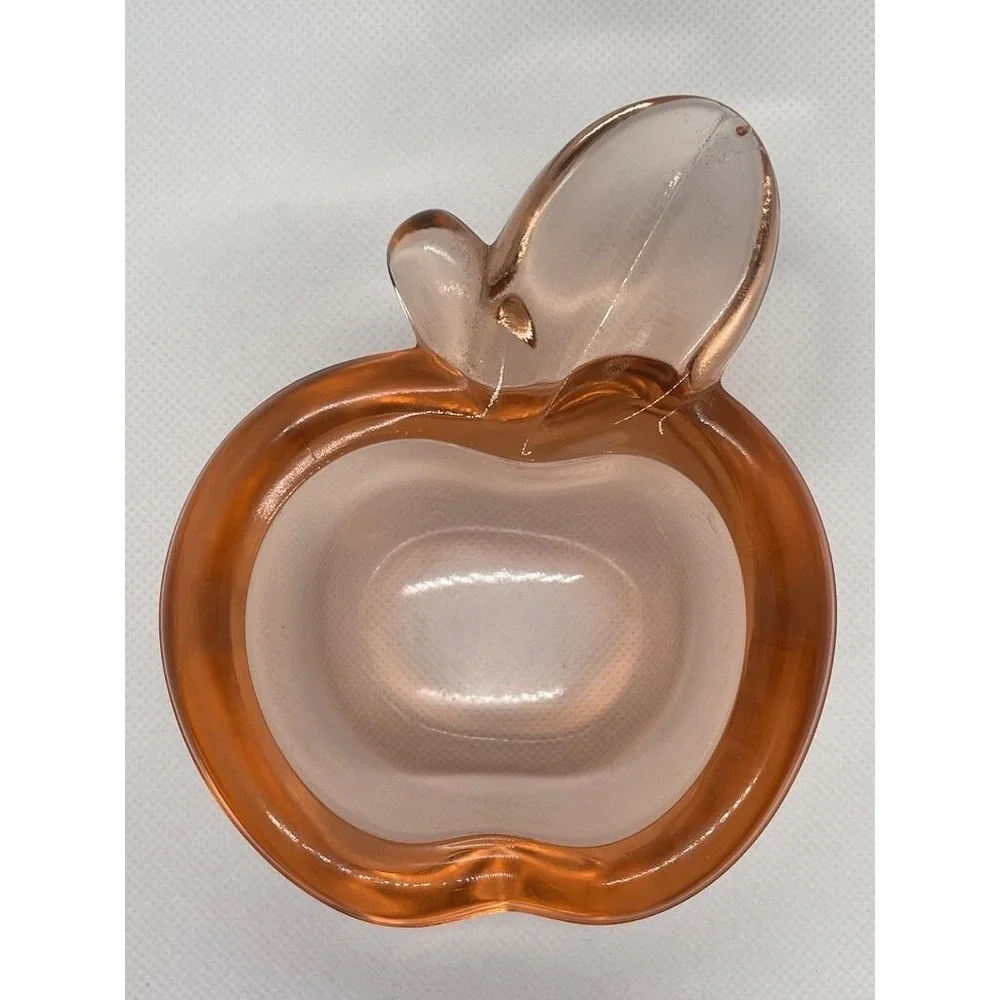 Vtg Pink Art Glass APPLE or Peach Trinket Dish Cigar Ashtray Paper Weight 5x3.5